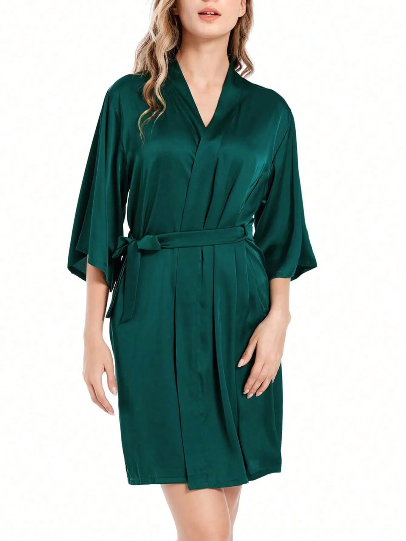 1pc Women's Dark Green Embroidered Bride Or Bridesmaid Robe, Perfect For Wedding Preparations And Sleepwear