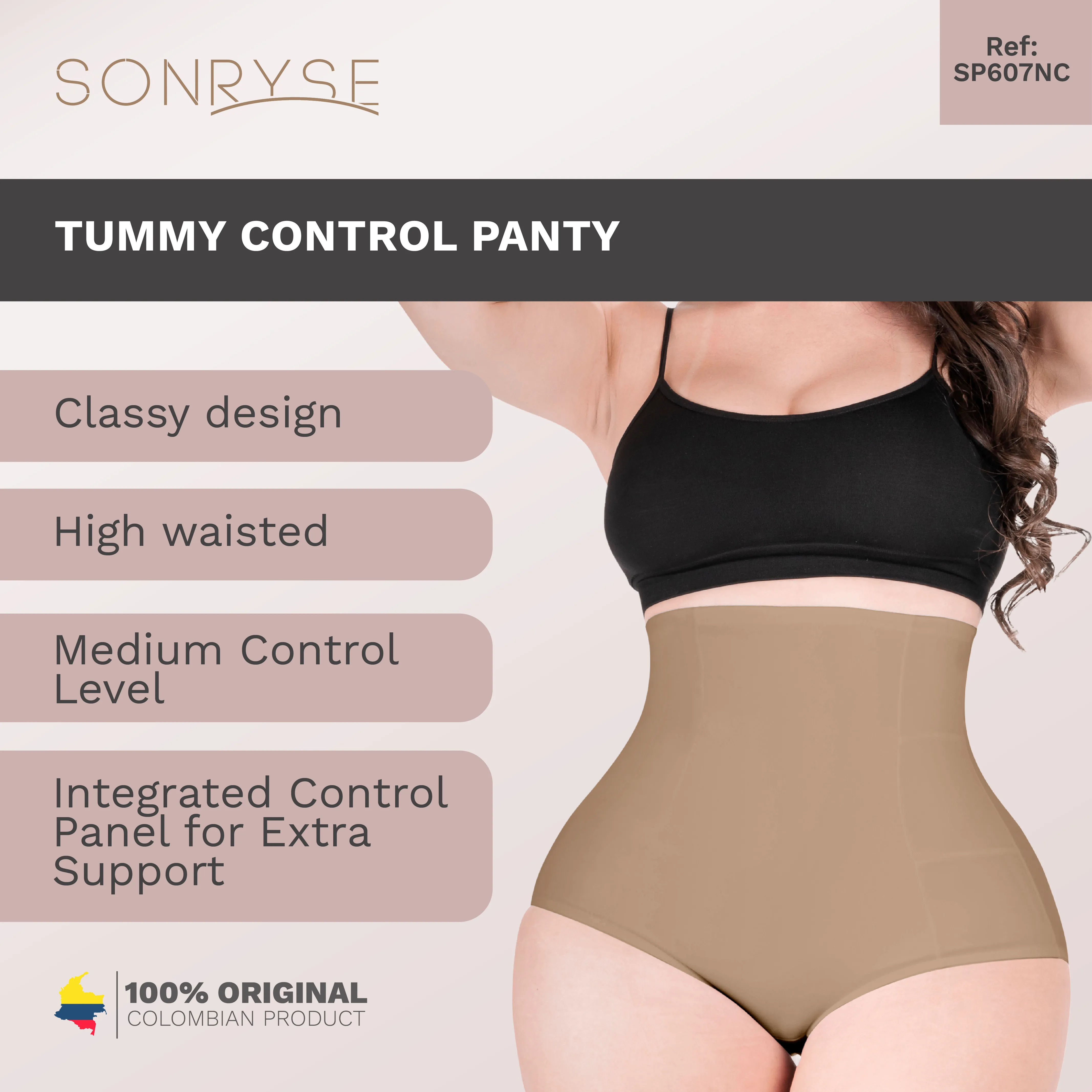 3-Pack High Waisted Tummy Control Panties Fajas Colombianas Sonryse SP607NC