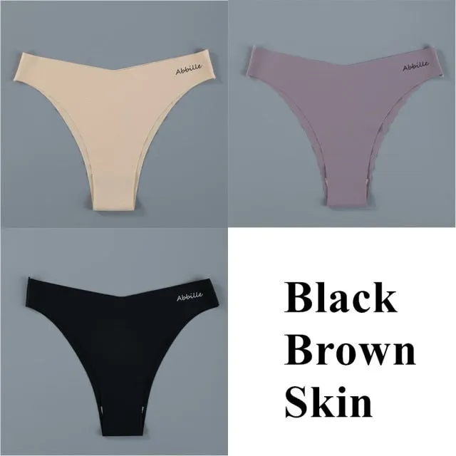 3 pack Seamless Lingerie Thongs Underwear Woman Invisible Low-Rise Underpants Panties Bikini Briefs