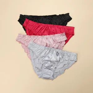 4 Pack Womens Satin Panties New Color- Low Rise Bikini