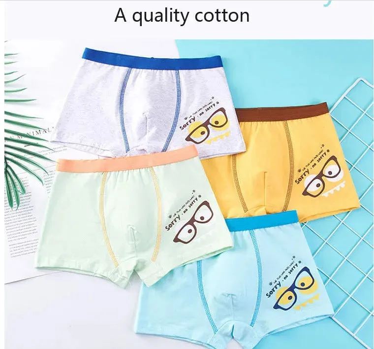 4Pcs Boys Cartoon Panties Kids Short Pants Quality Cotton Boxers Children Underpants Anime Design Cute Underwears Size M-4XL