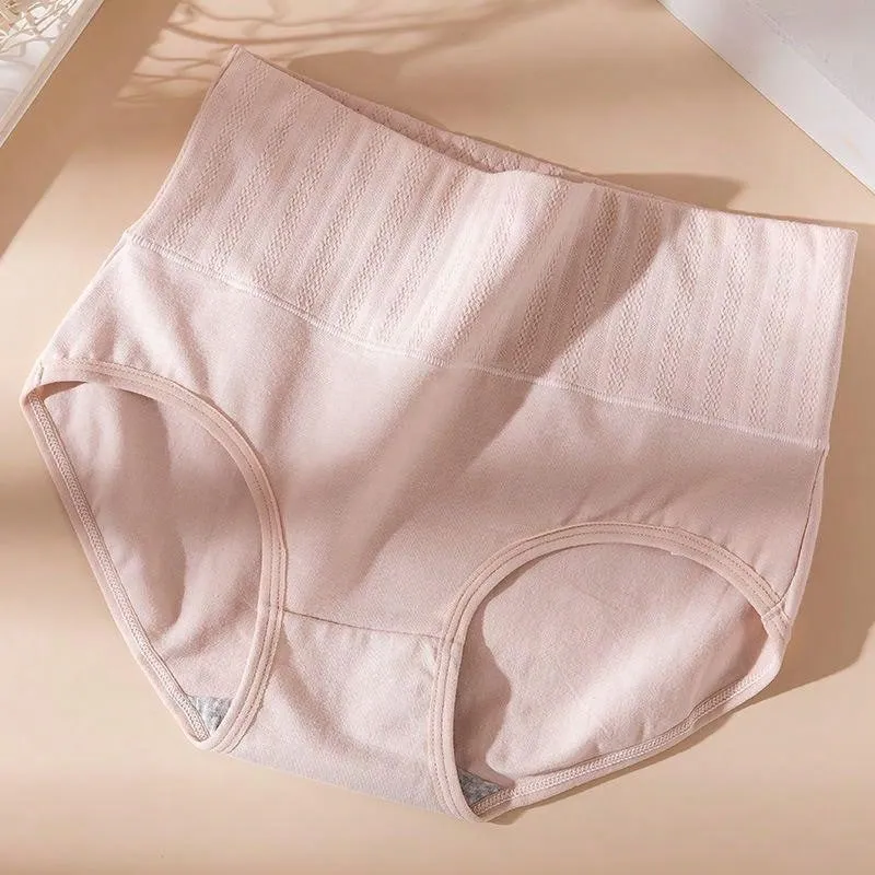 4pcs/Set Women's High Waist High Elasticity Triangle Panties, Breathable & Skin-Friendly & Slimming, Solid Color, Elegant