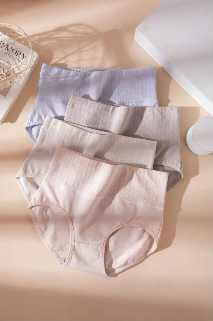 4pcs/Set Women's High Waist High Elasticity Triangle Panties, Breathable & Skin-Friendly & Slimming, Solid Color, Elegant