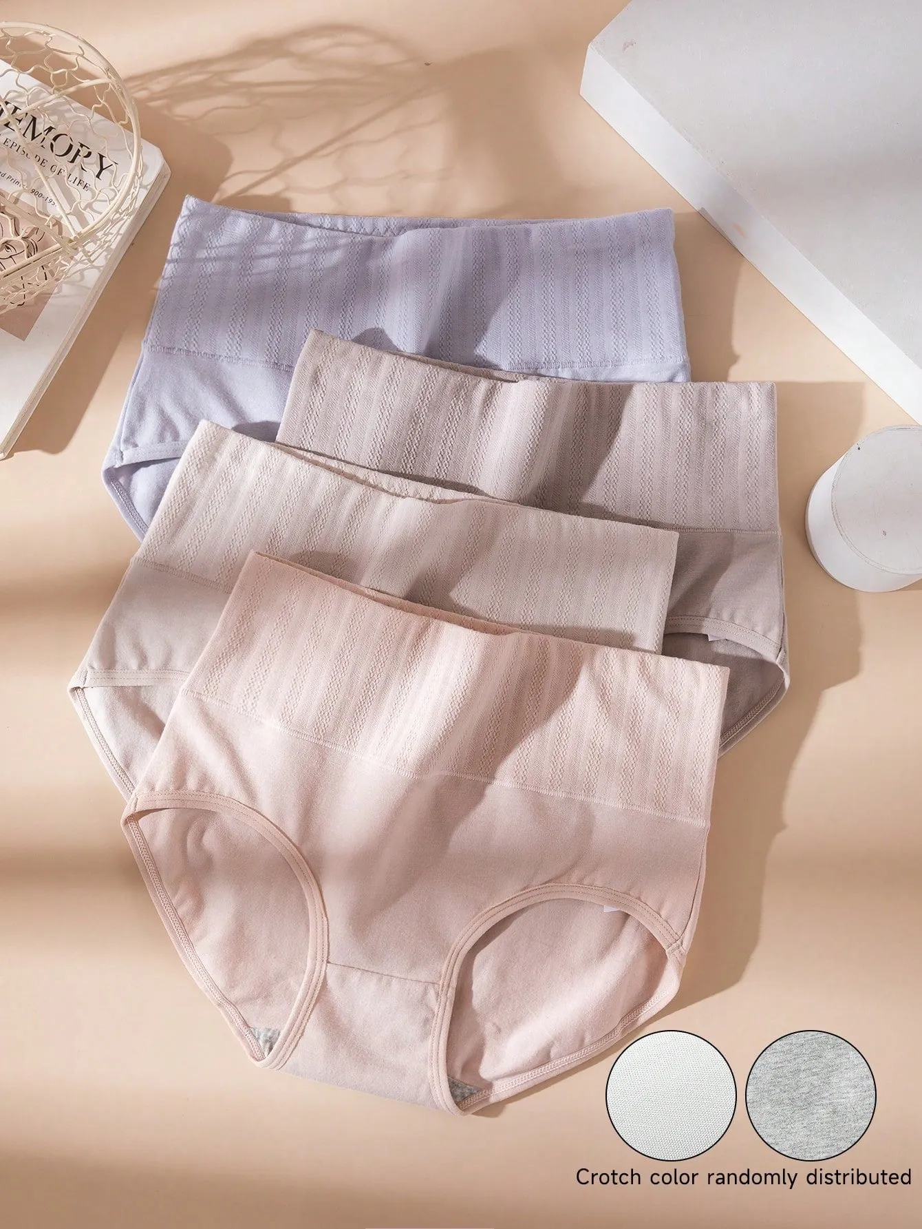 4pcs/Set Women's High Waist High Elasticity Triangle Panties, Breathable & Skin-Friendly & Slimming, Solid Color, Elegant