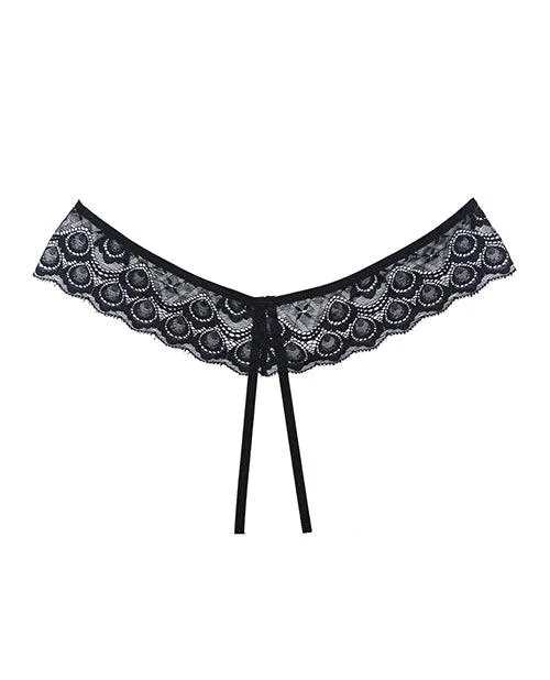 Adore Foreplay Lace & Mesh Front Open Panty Black (One-Size)