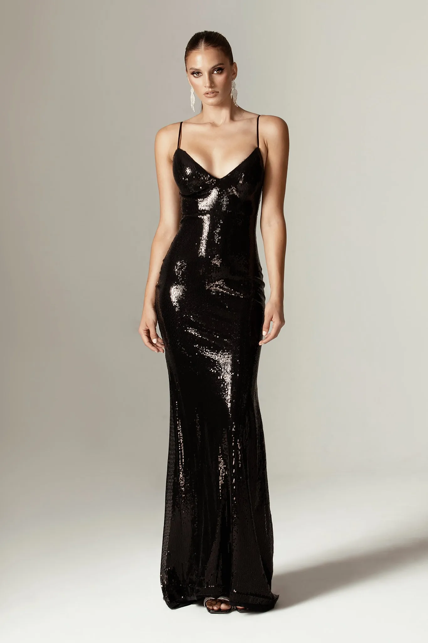 Ariel Sequin Backless Gown Dress (Black)