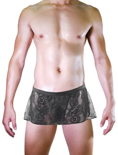 AUBIG Pouch Panties for Men Skirt G-String Thongs Underwear Briefs with Garters Breathable Bikini Briefs Low Waist Stretch Underpants Black-3