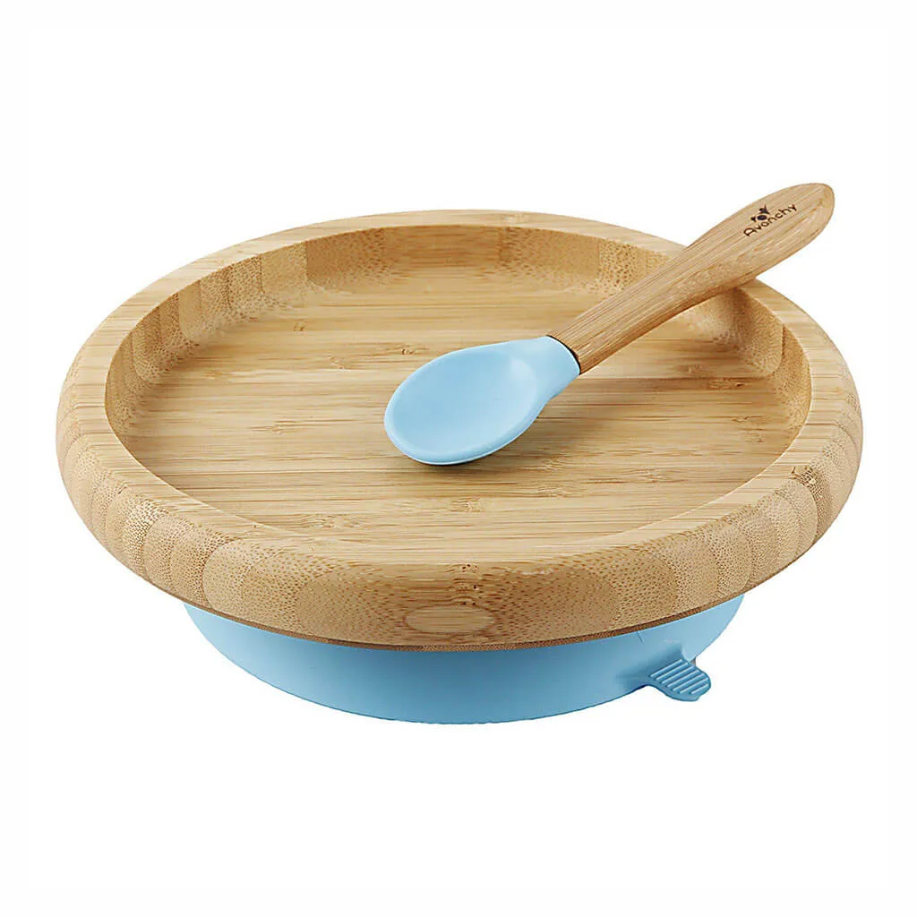 Bamboo Suction Classic Plate & Spoon Blue