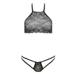 Barely Bare Dual Strap Panty Bralette Set Black One Size