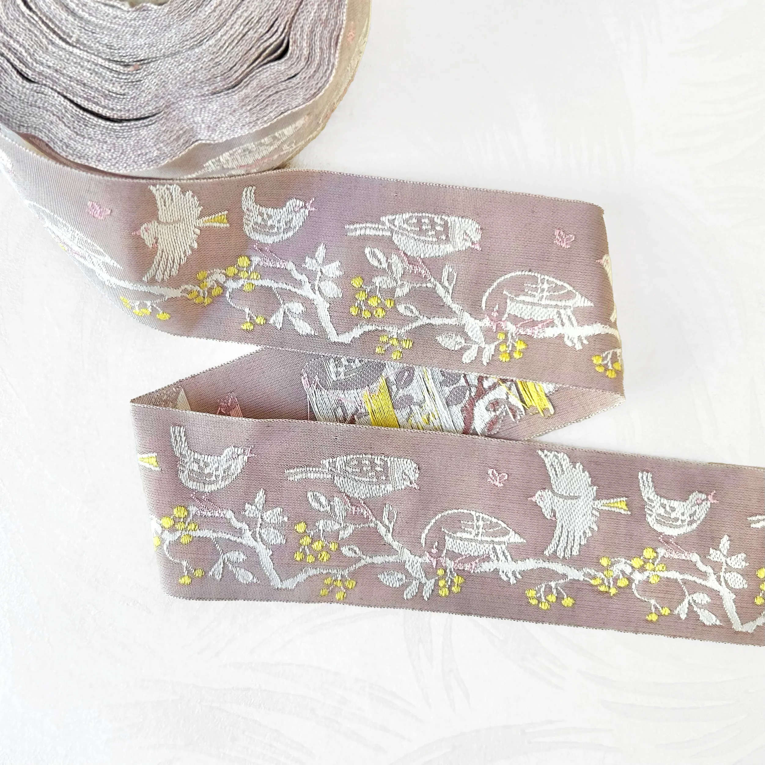 Birds, Organic Cotton Jacquard Ribbon - Multiple Colorways