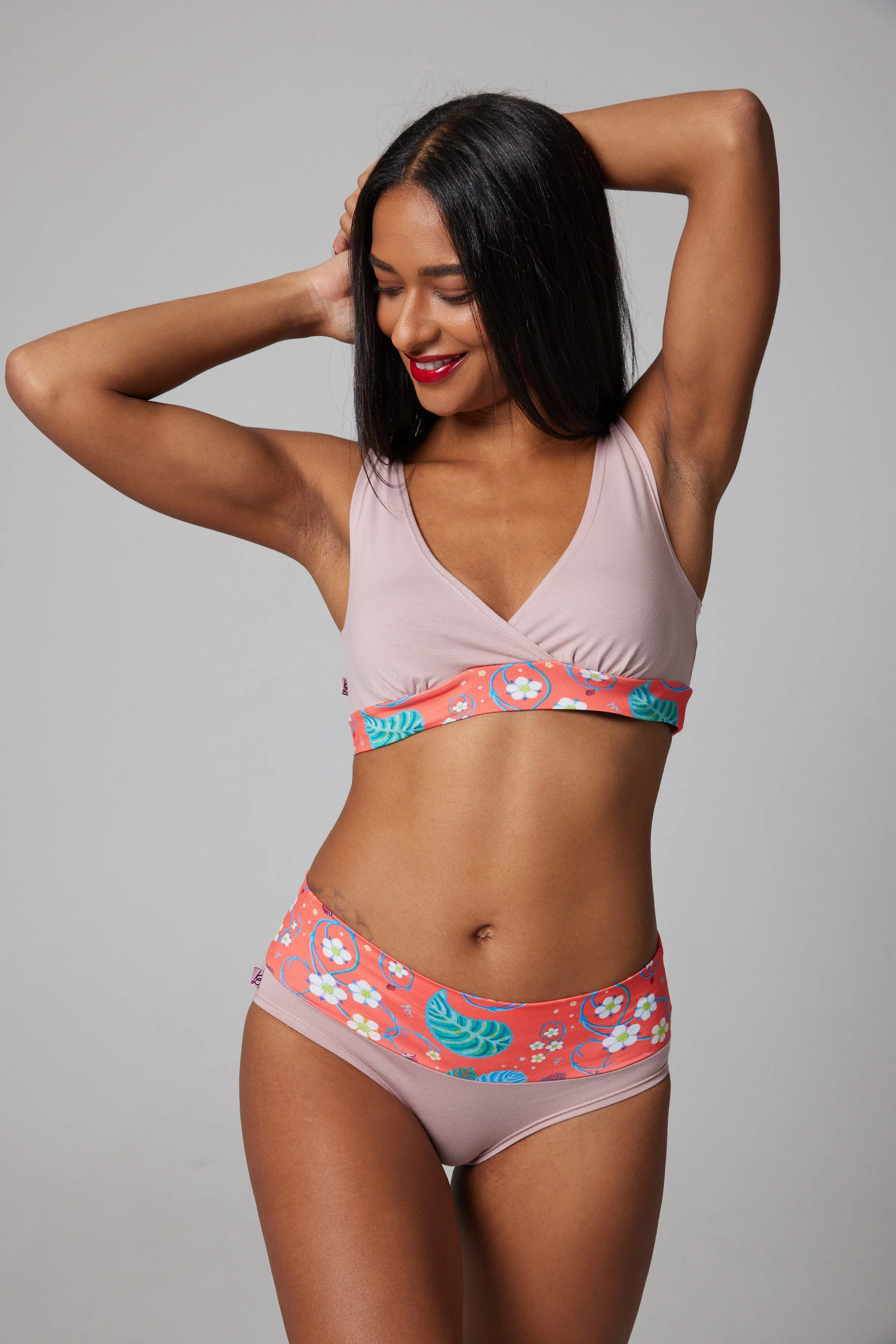 Bralette - Organic Cotton -Pink/Strawberry Coral