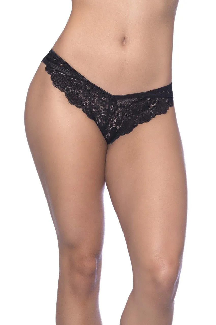 Cage Back Galloon Lace Boyshort With Wrap  Around Elastic Detail - Large/extra Large - Black