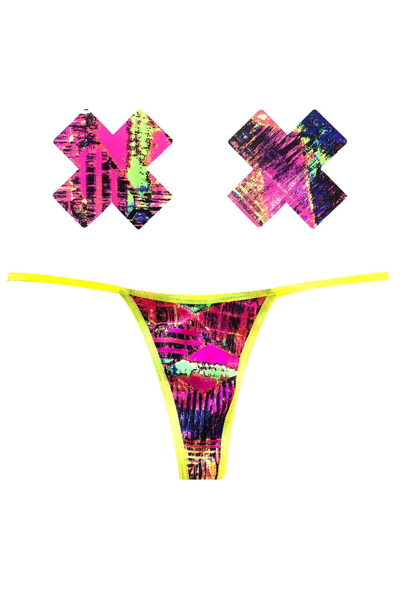 California Love Yellow Neon AF Naughty Knix Pasties & Panties Set