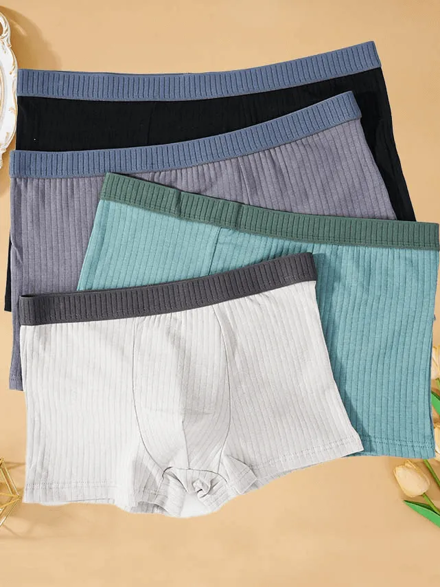 Fashion Stripe Solid Color Cotton Boxers for Men - SF1091