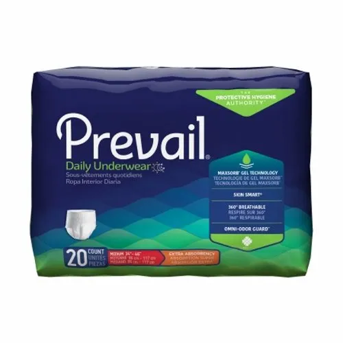 Female Adult Absorbent Underwear Prevail  Daily Underwear Pull On with Tear Away Seams Medium Dispos Count of 80 By First Quality