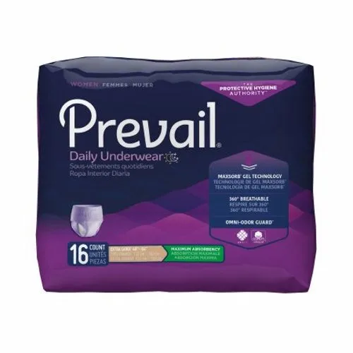 Female Adult Absorbent Underwear Prevail  For Women Daily Underwear Pull On with Tear Away Seams X-L Count of 16 By First Quality