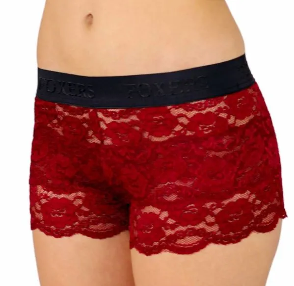  Foxers Lace Boxers in Black Cherry