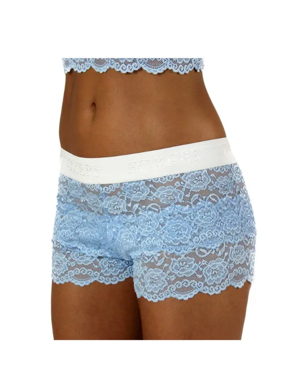 Certainly! An optimized title for the product could be: Mens Light Blue Lace Boxers by Foxers - Comfortable and Stylish Underwear.