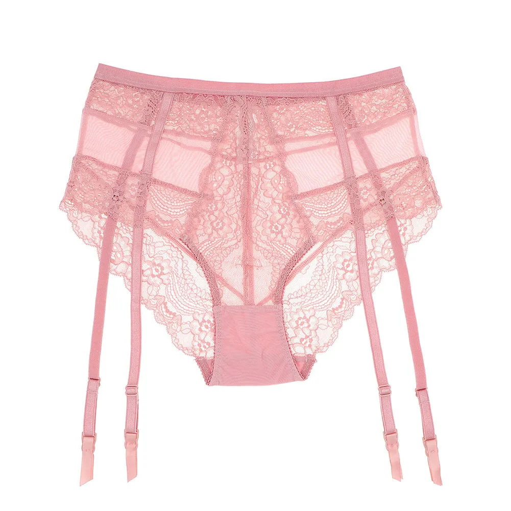 High Waist Panties Sheer Lace Suspenders