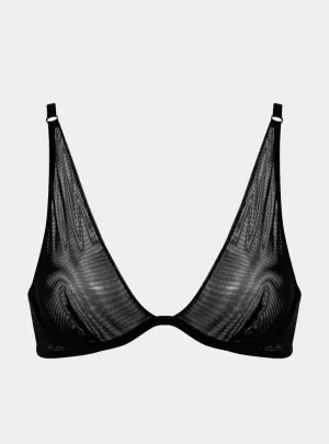 I.D. Line Deep Plunge Underwired Fine Mesh Bra Black