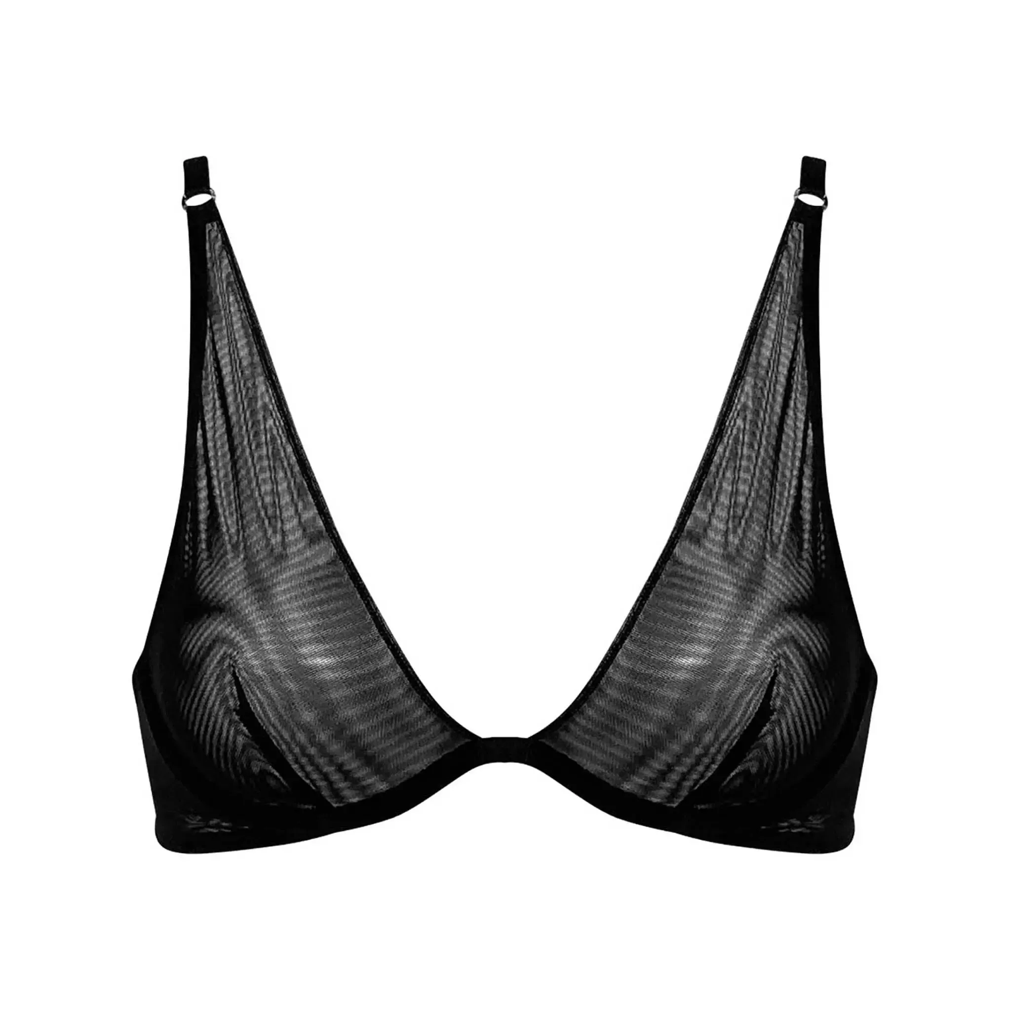 I.D. Line Deep Plunge Underwired Fine Mesh Bra Black