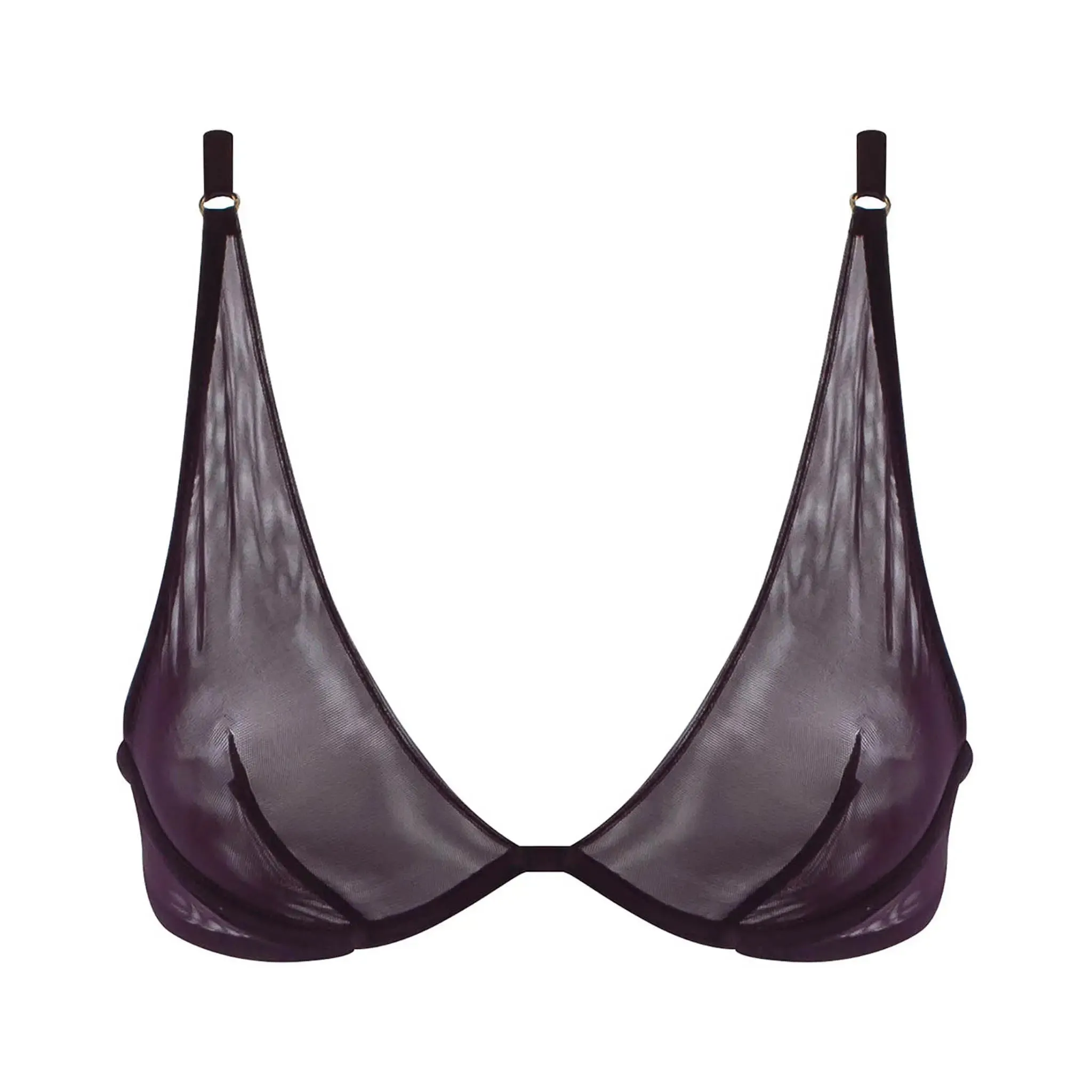 I.D. Line Deep Plunge Underwired Fine Mesh Bra Brown