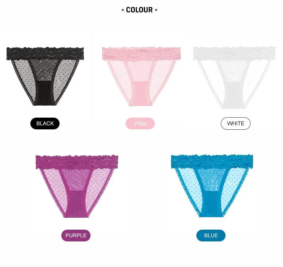 Lace Lingerie Dot Mesh Low-waist Soft Underwear G String Thong Transparent Panties