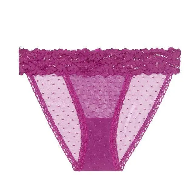 Lace Lingerie Dot Mesh Low-waist Soft Underwear G String Thong Transparent Panties