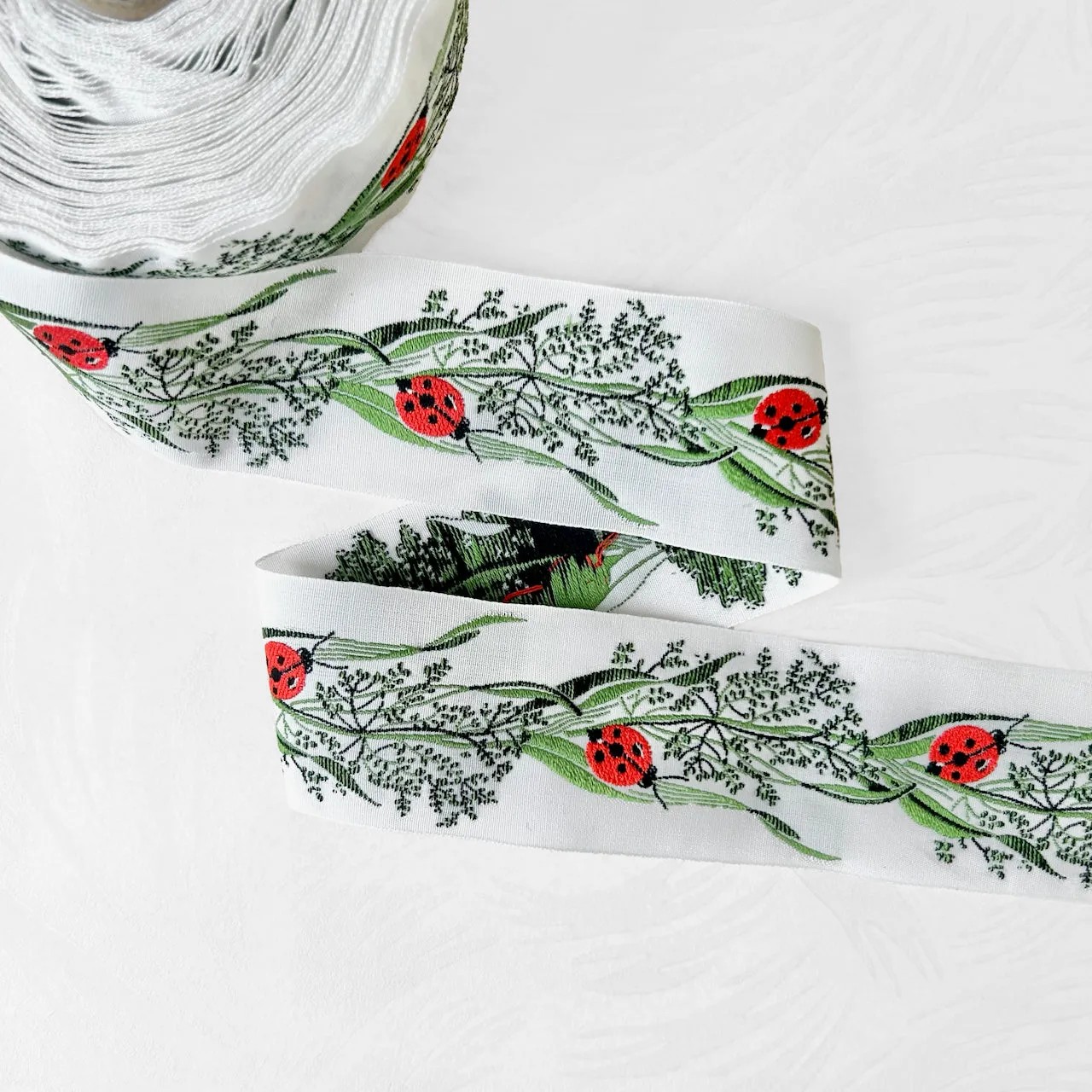 Ladybugs, Organic Cotton Jacquard Ribbon - Multiple Colorways