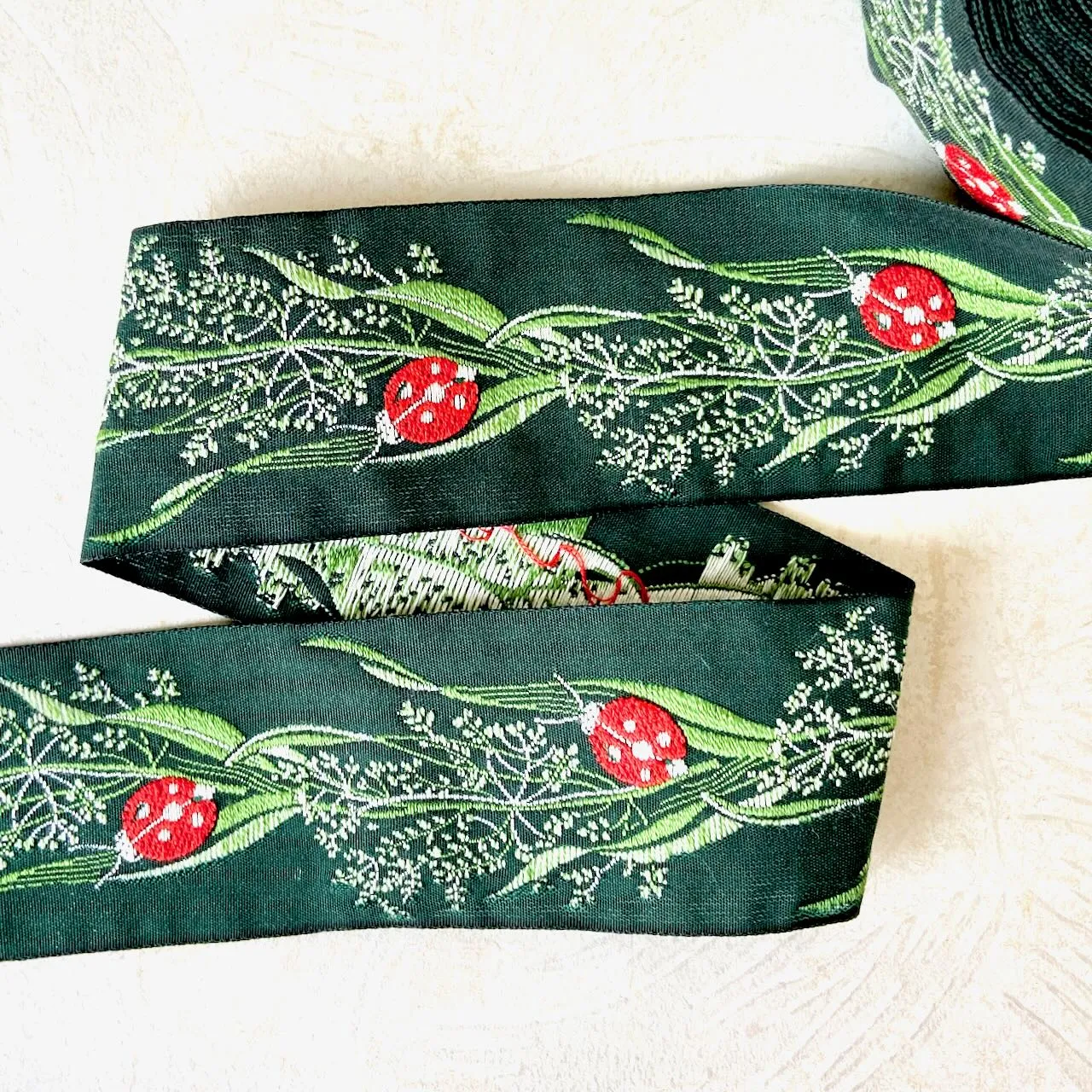 Ladybugs, Organic Cotton Jacquard Ribbon - Multiple Colorways