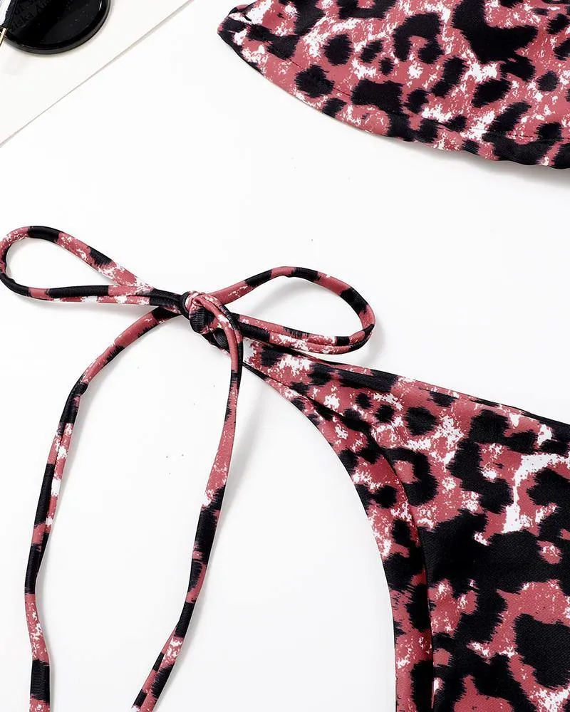 Leopard Strap Bra With Strappy Panties Bikini Sets