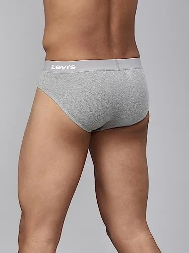 Levi's Men's Cotton Style #009 Neo Regular Fit Solid Brief (Pack of 2) (#009-BRIEF-LT GMEL/Navy-P2_Lt. Grey Melange, L)