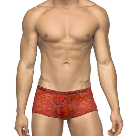 Male Power Stretch Lace Mini Short