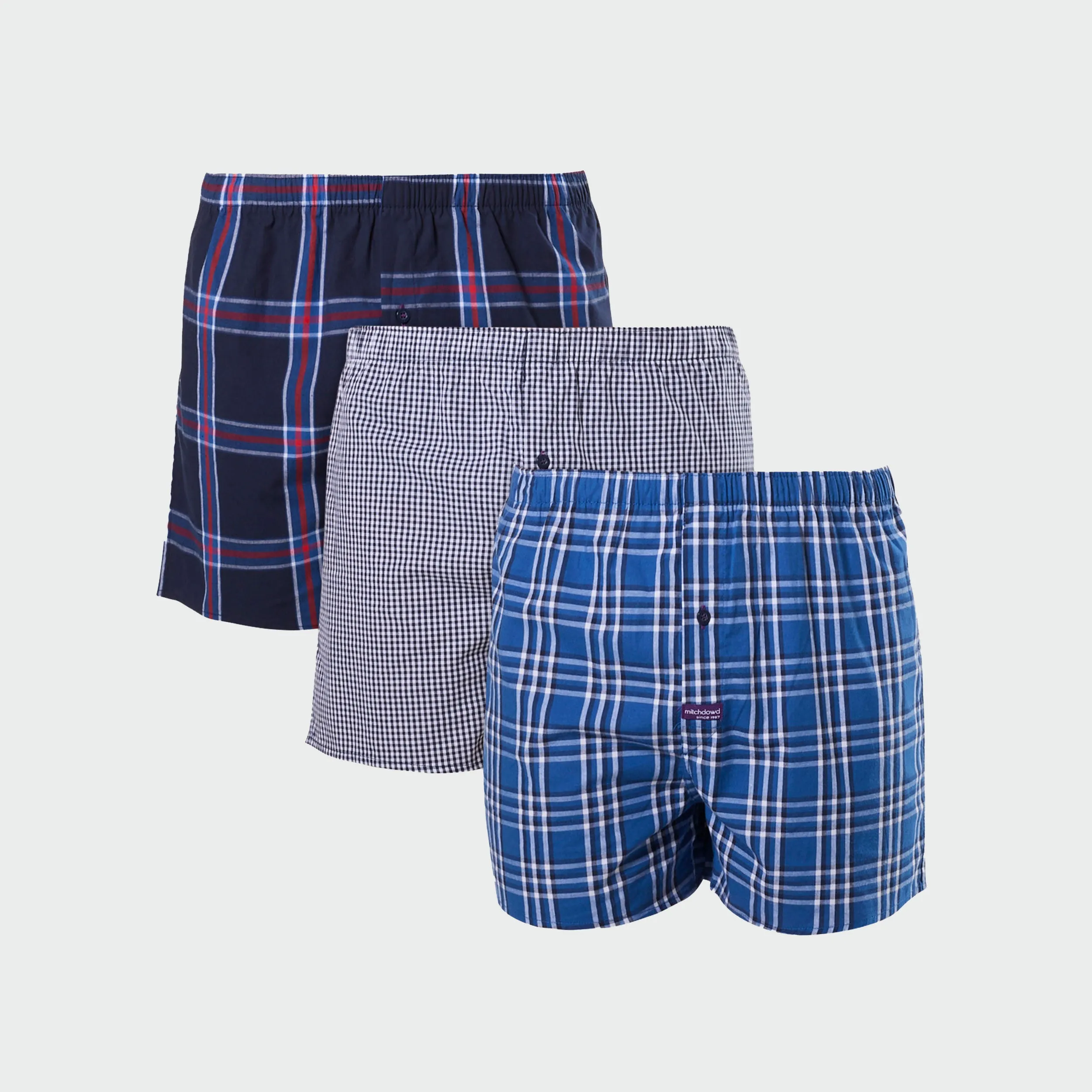 Men's Regular Check Yarn Dyed Boxer Shorts 3 Pack - Navy