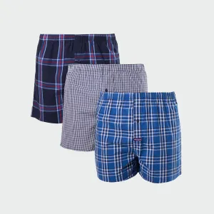 Men's Regular Check Yarn Dyed Boxer Shorts 3 Pack - Navy