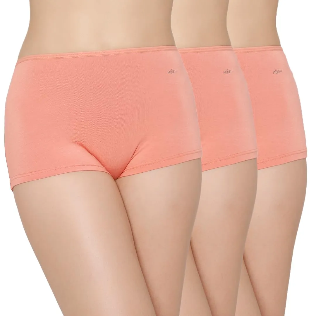 Mush Bamboo Boyshort Panties for Women | Ultra Soft Bamboo Underwear for Women | Breathable, Anti-Odor, Seamless & All Day Comfort Panties Pack of 3 (L, Peach)