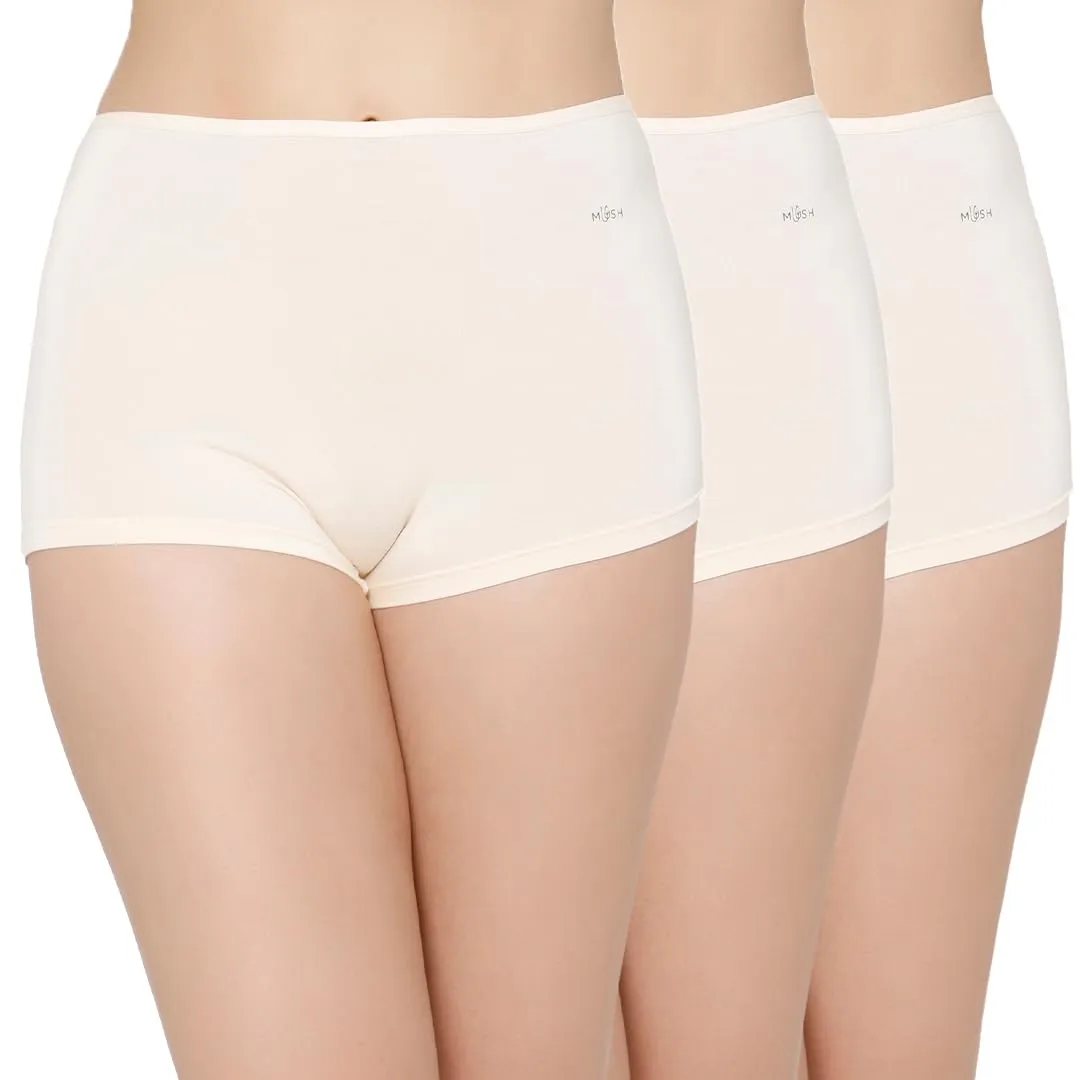 Mush Bamboo Boyshort Panties for Women | Ultra Soft Bamboo Underwear for Women | Breathable, Anti-Odor, Seamless & All Day Comfort Panties Pack of 3 (M, Beige)