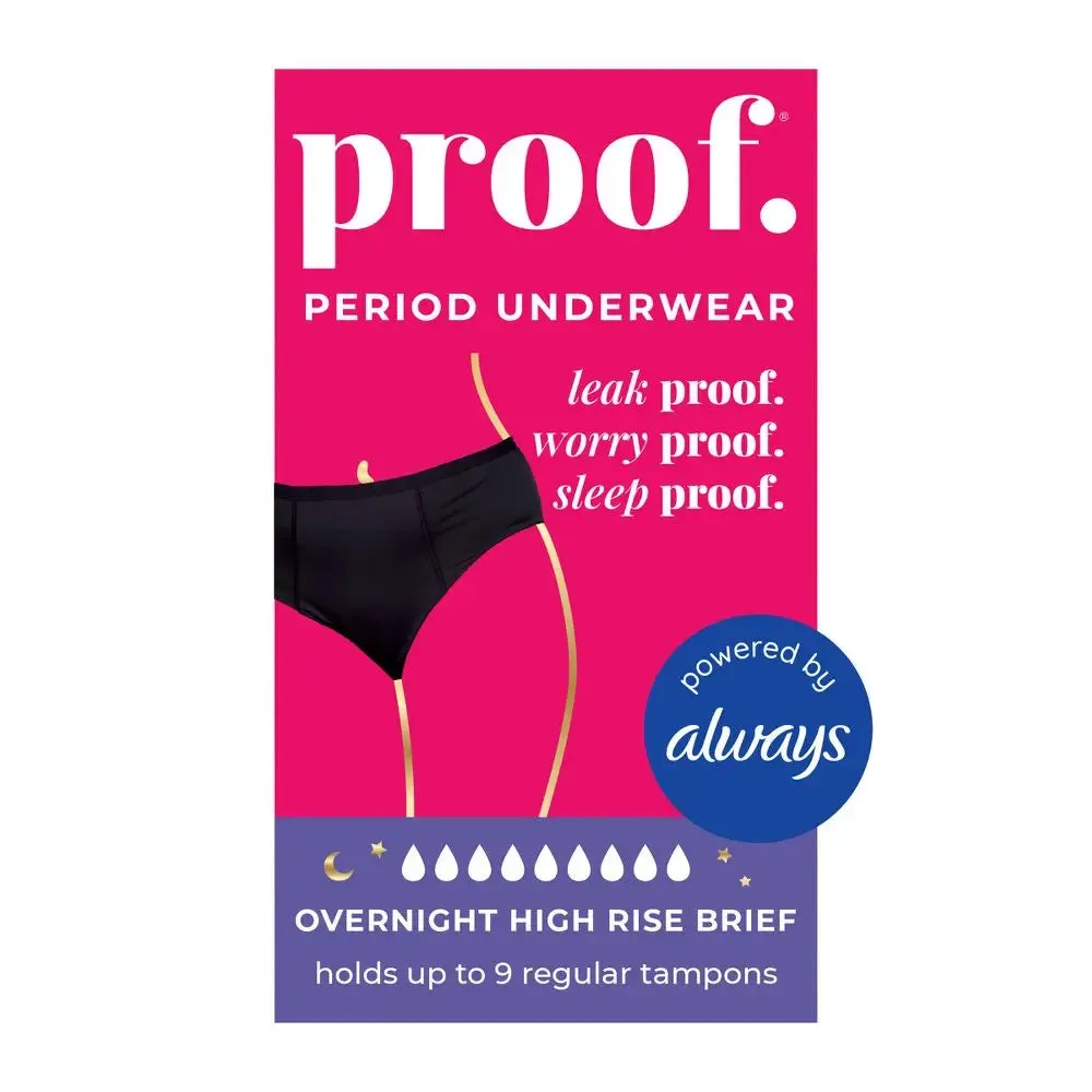 New - Proof. by Always Women's High-Rise Briefs, Overnight Absorbency Period