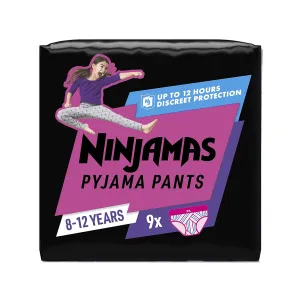 Pampers Ninjamas Pyjama Pants Girls Age 8-12 (27-43kg): 9 Pack