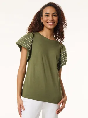 Plus Size Flutter Short-Sleeve Top, Cotton Modal