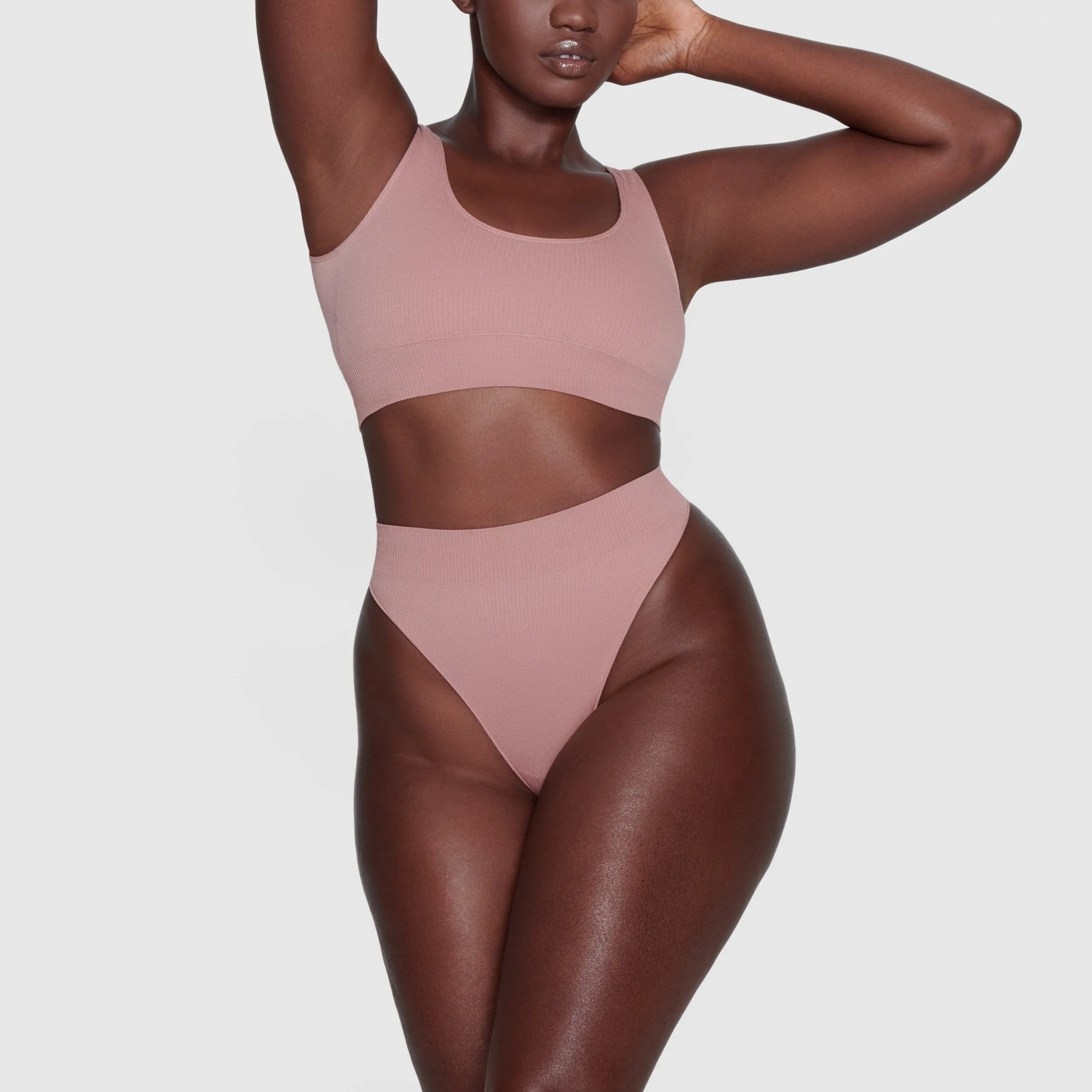 STRETCH RIB THONG | ROSE CLAY