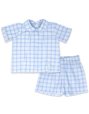 Whales Blue Windowpane Short Set