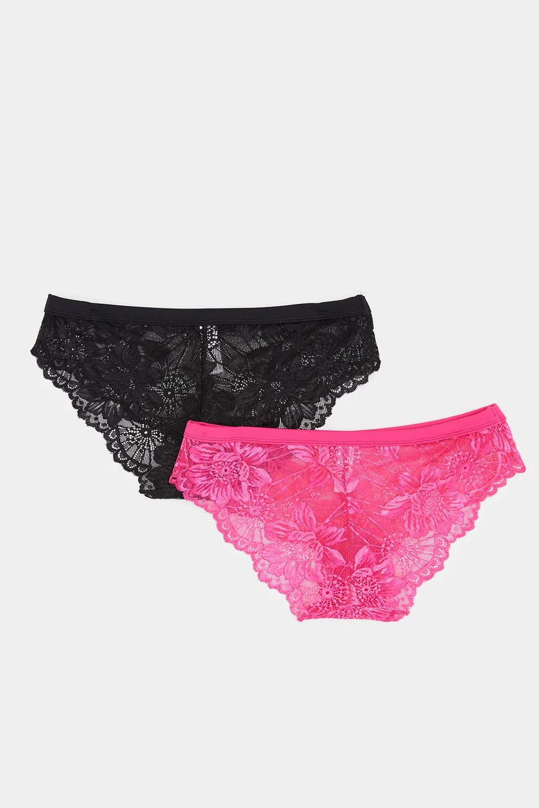 Women Black And Fuchsia Lace Hi-Leg Brief Set (Pack of 2)