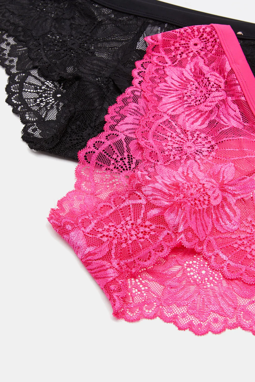 Women Black And Fuchsia Lace Hi-Leg Brief Set (Pack of 2)