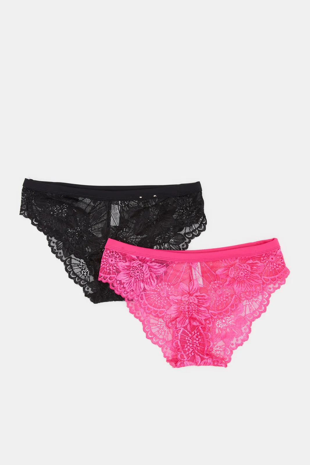 Women Black And Fuchsia Lace Hi-Leg Brief Set (Pack of 2)